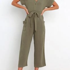 Levency New In Button V Neck Tie Front Jumpsuits