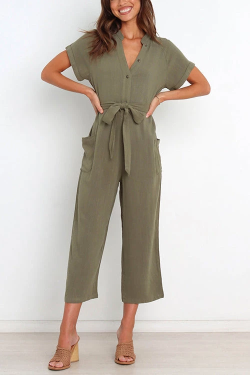 Levency New In Button V Neck Tie Front Jumpsuits 1 Levency New In Button V Neck Tie Front Jumpsuits