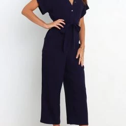 Levency New In Button V Neck Tie Front Jumpsuits 18 Levency New In Button V Neck Tie Front Jumpsuits