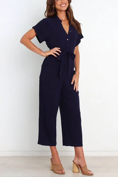 Levency New In Button V Neck Tie Front Jumpsuits 9 Levency New In Button V Neck Tie Front Jumpsuits