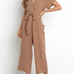 Levency New In Button V Neck Tie Front Jumpsuits 12 Levency New In Button V Neck Tie Front Jumpsuits
