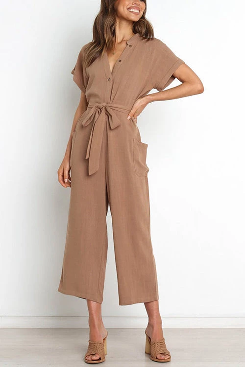 Levency New In Button V Neck Tie Front Jumpsuits 3 Levency New In Button V Neck Tie Front Jumpsuits