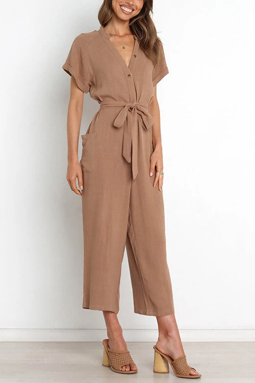 Levency New In Button V Neck Tie Front Jumpsuits 8 Levency New In Button V Neck Tie Front Jumpsuits