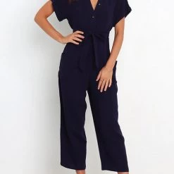 Levency New In Button V Neck Tie Front Jumpsuits