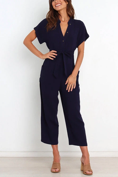 Levency New In Button V Neck Tie Front Jumpsuits 2 Levency New In Button V Neck Tie Front Jumpsuits