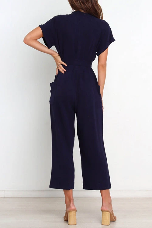 Levency New In Button V Neck Tie Front Jumpsuits 5 Levency New In Button V Neck Tie Front Jumpsuits
