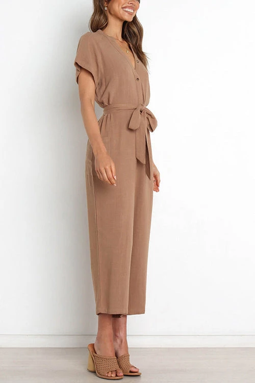Levency New In Button V Neck Tie Front Jumpsuits 6 Levency New In Button V Neck Tie Front Jumpsuits