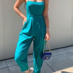 Levency Tie Shoulder Pockets Slip Jumpsuits New In