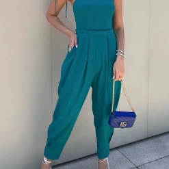 Levency Tie Shoulder Pockets Slip Jumpsuits New In