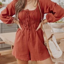 Levency Puff Sleeve Smocked Romper