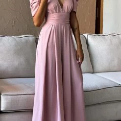 Levency New In V Neck Puff Sleeve Belted Jumpsuit 9 Levency New In V Neck Puff Sleeve Belted Jumpsuit