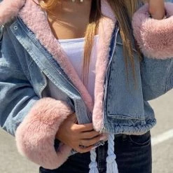 Levency Detachable Fuzzy Faux Fur Collar Denim Coat New In 62 Levency Detachable Fuzzy Faux Fur Collar Denim Coat New In