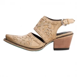 Levency Etching Cut Out Chunky Heels Ankle Mule Boots