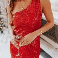 Levency New In Sequin One Shoulder Bodycon Mini Dress