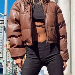 Levency New In Faux Leather Puffer Jacket