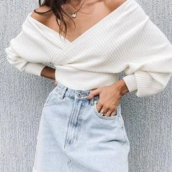 Levency V Neck Backless Crop Sweater