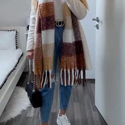 Levency New In Tassels Color Block Scarf