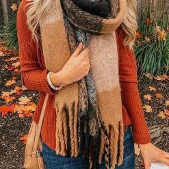 Levency New In Tassels Color Block Scarf