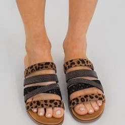 Levency New In Leopard Sequins Round Toe Flat Slippers