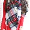 Levency White Plaid Blanket Scarf