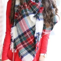 Levency White Plaid Blanket Scarf