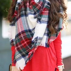 Levency White Plaid Blanket Scarf