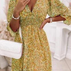 Levency Floral V Neck Elastic Waist Mini Dress New In