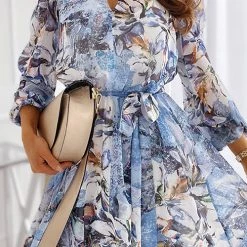 Levency Floral Bleted Long Sleeve Mini Dress New In