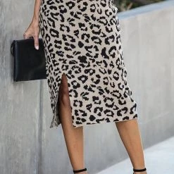 Levency Knit Leopard Print Bodycon Skirt New In