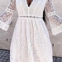 Levency See Though Flares Sleeve V Neck Mini Dress