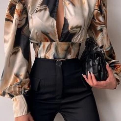 Levency Print Cutout Puff Sleeve Crop Top New In