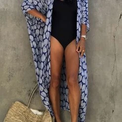 Levency Leaf Belted Kimono Cardigan