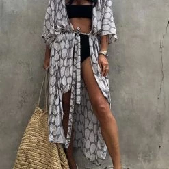 Levency Leaf Belted Kimono Cardigan