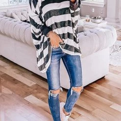 Levency Stripe O Neck Bat Blouse New In