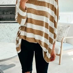 Levency Stripe O Neck Bat Blouse New In