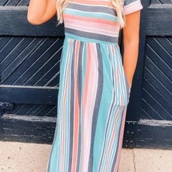 Levency Stripe On Cue Pockets Maxi Dress New In