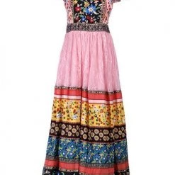 Levency New In Vintage Print Lace Maxi Dress