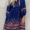 Levency New In Boho Print Long Sleeve Mini Dress