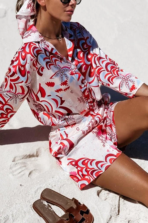 Levency New In Print Tie Blouse Short Set 4 Levency New In Print Tie Blouse Short Set