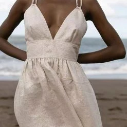 Levency New In V Neck Backless Tiered Maxi Dress