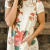 Levency Floral O Neck Pockets Midi Dress