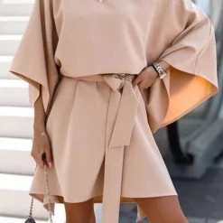 Levency New In Loose Bat Belted Mini Dress