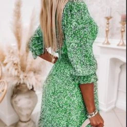 Levency Floral V Neck Elastic Waist Mini Dress New In