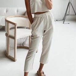 Levency Solid Pockets Tank Pants Set