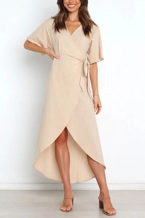 Levency Solid V Neck Tulip Wrap Dress New In 2 Levency Solid V Neck Tulip Wrap Dress New In