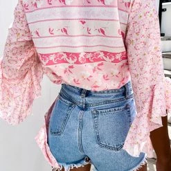 Levency Tropical Flares Sleeve Tie Top New In