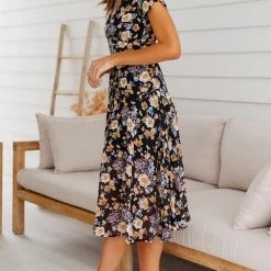 Levency Floral Print V Neck Midi Dress 19 Levency Floral Print V Neck Midi Dress
