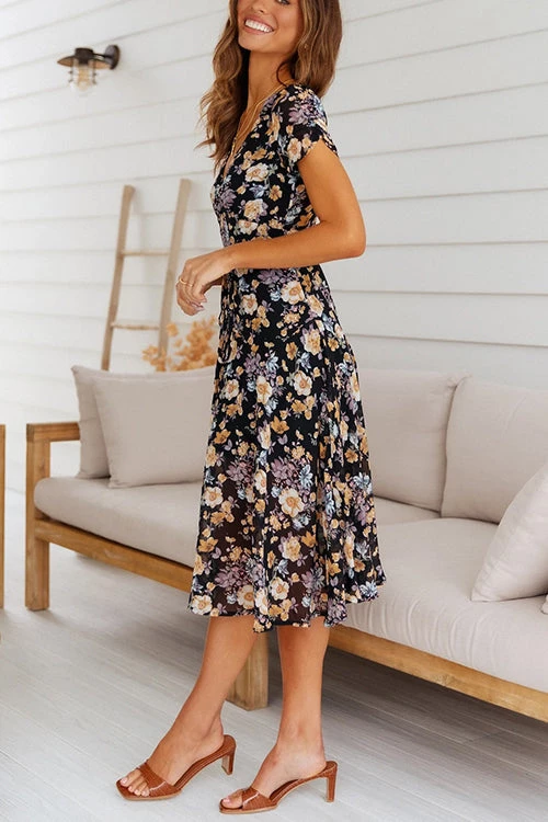 Levency Floral Print V Neck Midi Dress 8 Levency Floral Print V Neck Midi Dress