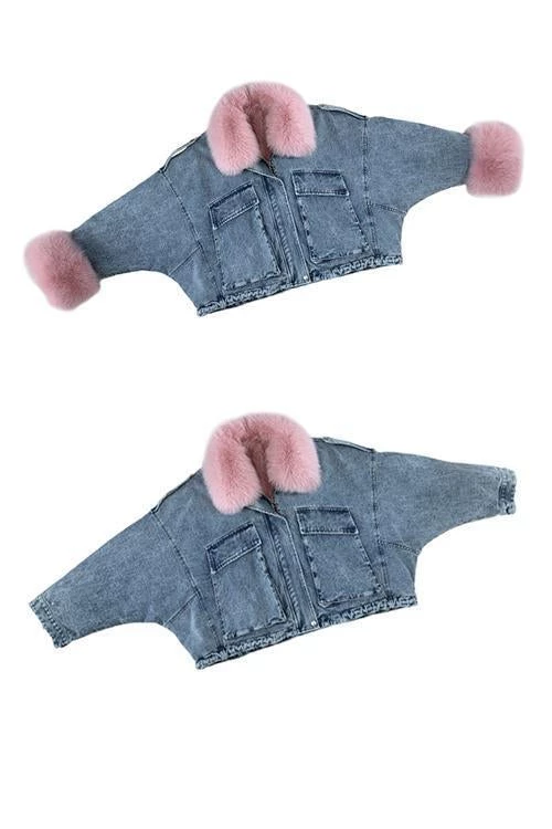 Levency Detachable Fuzzy Faux Fur Collar Denim Coat New In 40 Levency Detachable Fuzzy Faux Fur Collar Denim Coat New In