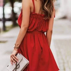 Levency Solid Tie Shoulder Mini Dress New In